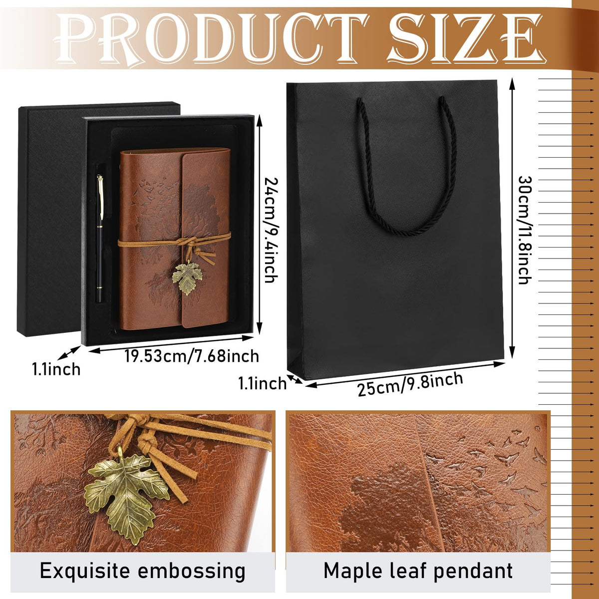 Gueevin Graduation Leather Journal and Pen Gift Set Refillable Notebook and Pen Set with Gift Bag Box 150 Pages A5 Lined Hardcover for Graduation Birthday Holiday Present, Brown