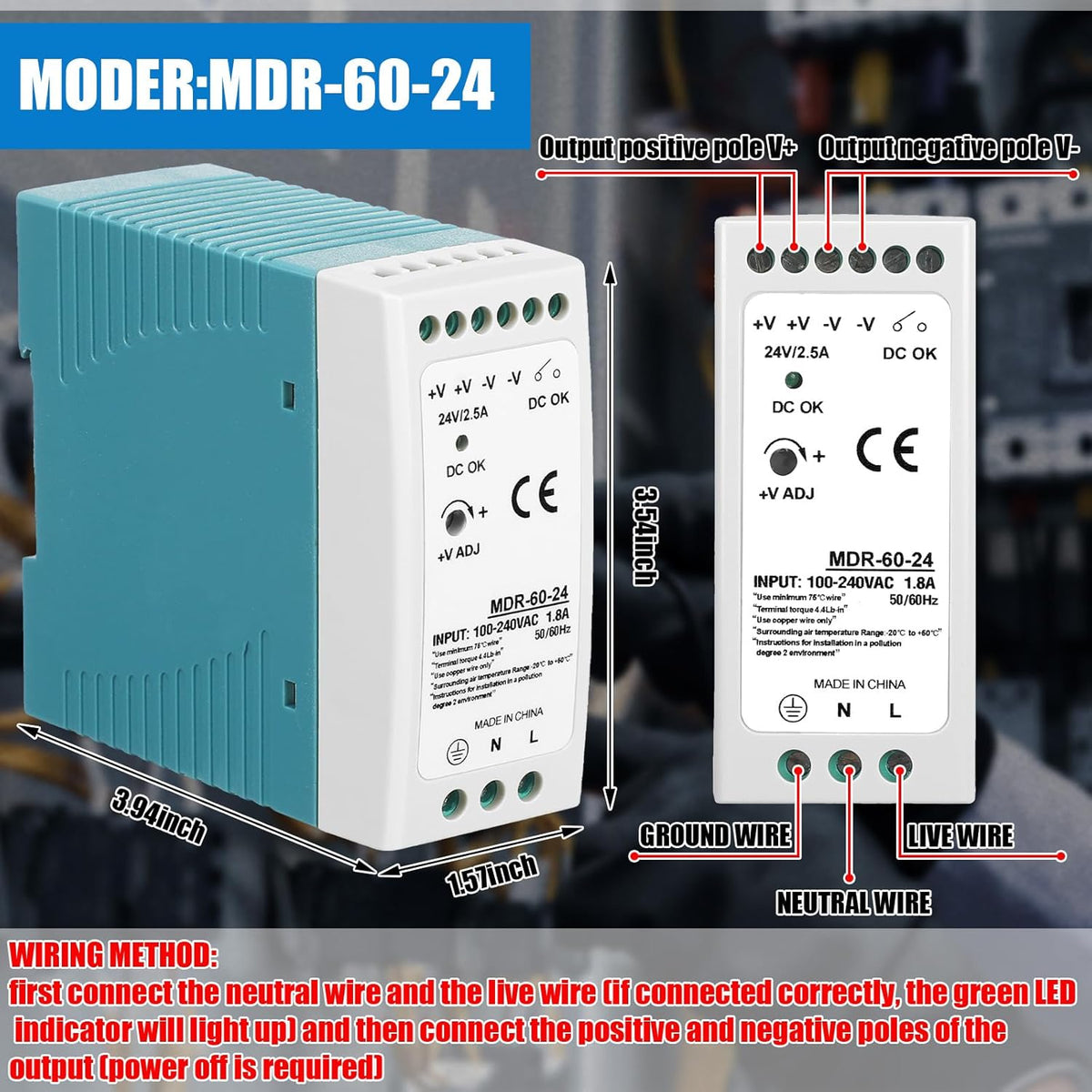 2 24vdc 24v 2.5a 60w 100-240vac, 24vdc, 50/60hz) Yexiya Pcs Power Supply Din Rail Power Supply Mdr Din Rail Dual Output