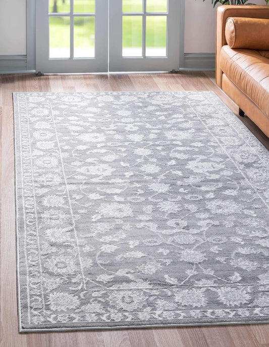 Unique Loom Boston Collection Area Rug - Floral (7' 10" x 10' Rectangle, Gray/ Ivory)