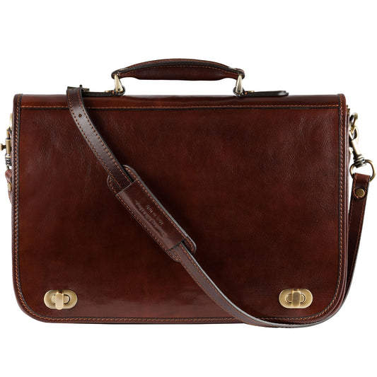 Time Resistance Leather Briefcase for Men - Italian Full Grain Leather Laptop Bag - Messenger Bag - Gift Box Included