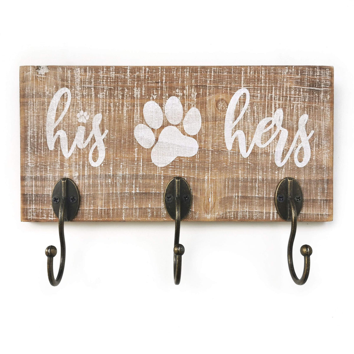 10 o'clock His Her Dog Hanger Unique Key Holder and Leash Hanger with 3 Hooks for Wall | Rustic Decor for Entryway | Cute Housewarming Gift for Dog Lovers 10"x5"