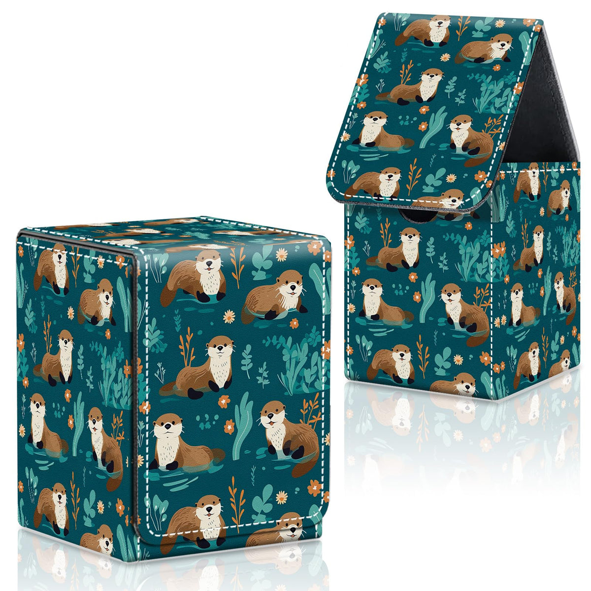 CAPAUNVDA Card Deck Box for MTG Commander Trading Cards with Magnetic Closure,Premium Card Storage Box Case Cover for MTG TCG CCG Magic Cards,Otter Animal Pattern