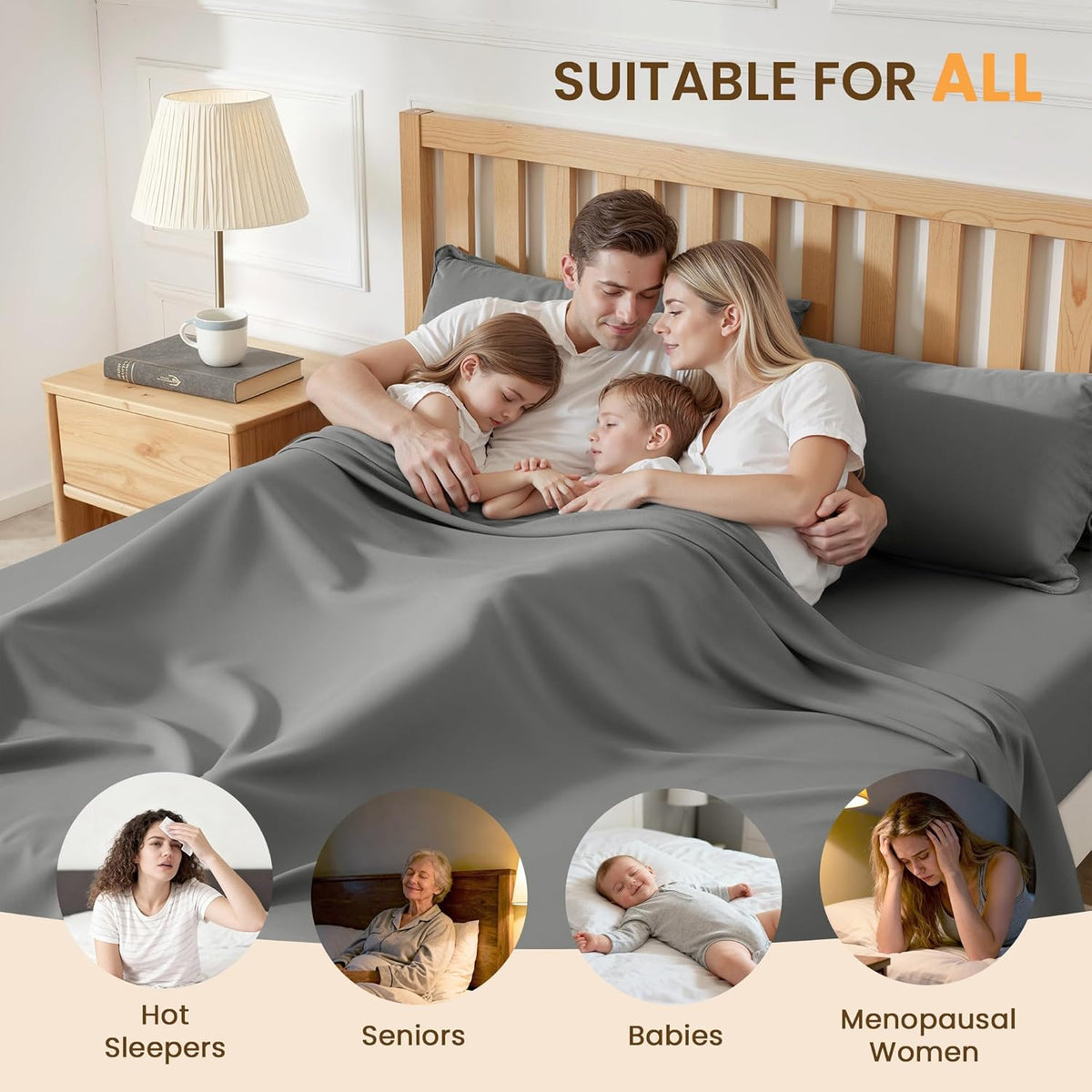 Regine Switzerland Queen Size 4-Piece Sheet Set - Comfy, Breathable, Cooling Bed Sheets - Dark Grey