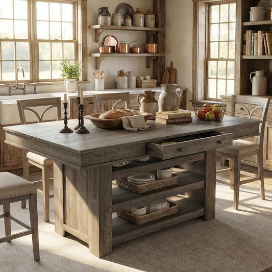 GAOMON 60" Counter Height Dining Table for 4, Farmhouse Rectangular Bar Height Kitchen Table & Thick Table Top, with Deepened Wine Rack & Shelves for Kitchen, Bar,Retro Gray