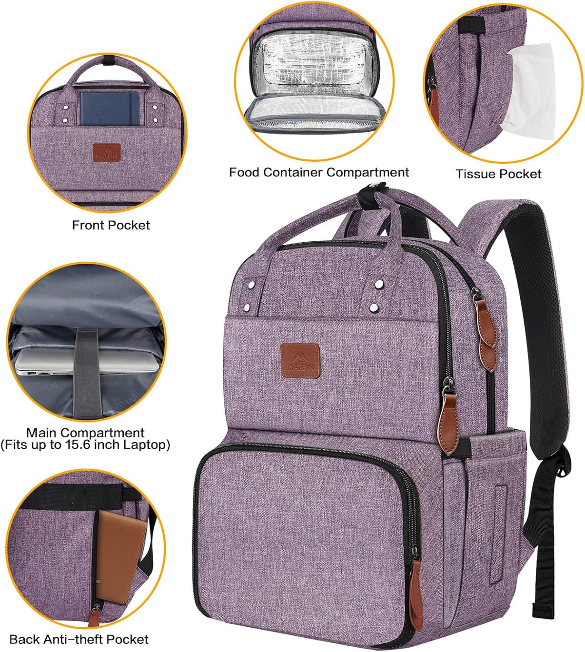 Backpack Backpacks 15.6 inch MATEIN Laptop with Lunch Box, Insulated Women with Cooler Compartment, Fits Laptop Water