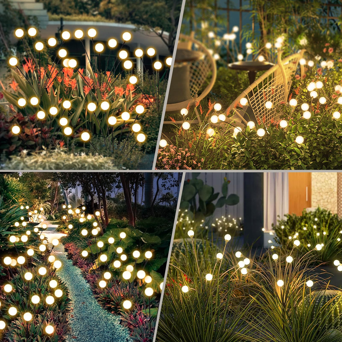 Solar Lights Outdoor Waterproof, 2 Packs 16LED, Solar Garden, Patio, Garden Decor, Patio Decor, Firefly Outdoor, Unique Gifts for Women, Gifts for Grandma