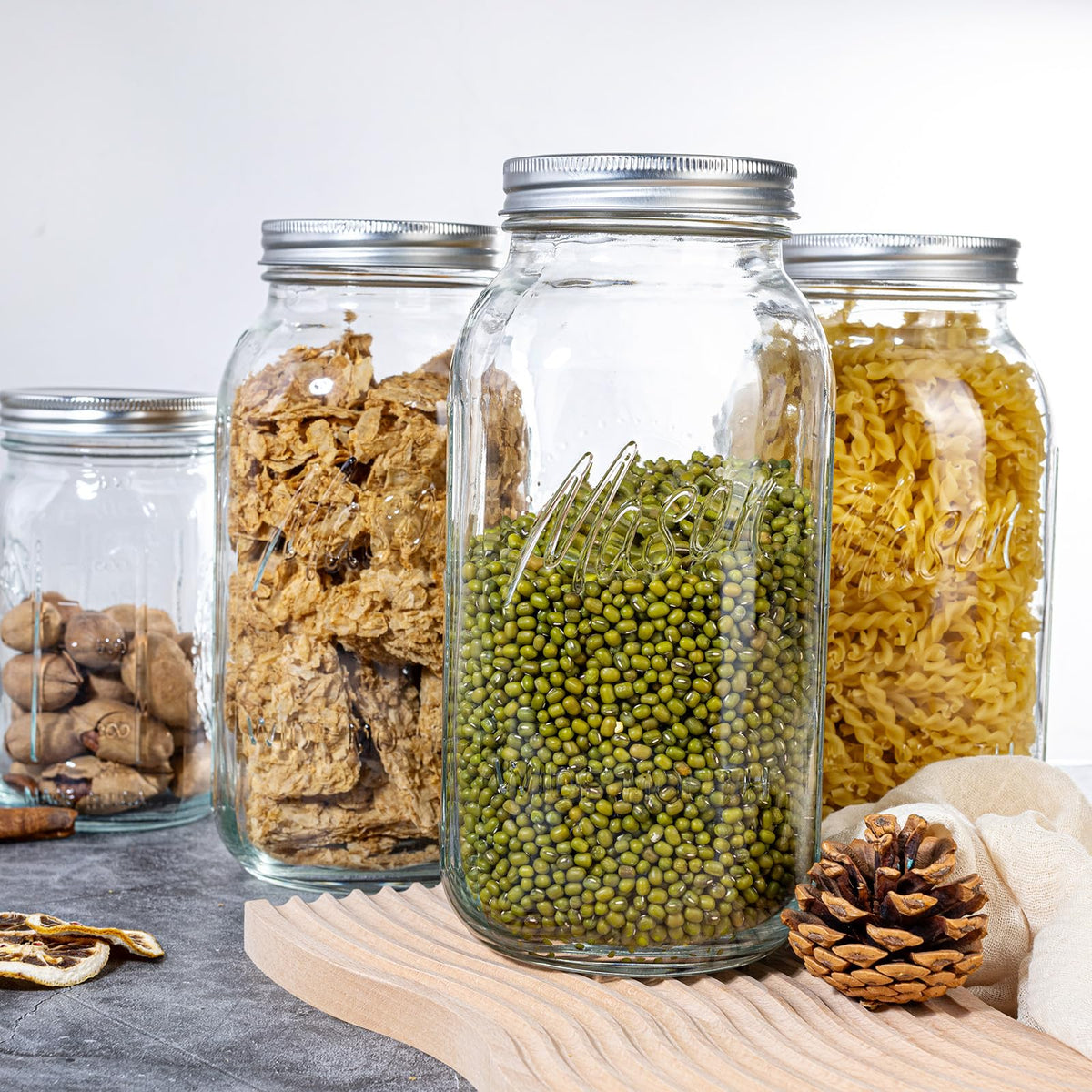 WELLIFE 3 Pack 64oz Wide Mouth Mason Jars,Half Gallon Mason Jar for Pickling, Canning, Fermenting and Food Storage, Microwave & Dishwasher Safe