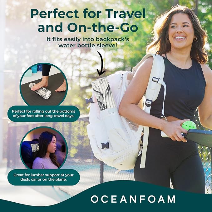 Oceanfoam Ripple Travel Foam Roller (11" x 3.35") Firm Mini Foam Roller for Physical Therapy, Deep Tissue Massage, Back Pain - High Density, Ergonomic Wave Textured - Yoga, Exercise (Black Marbled)
