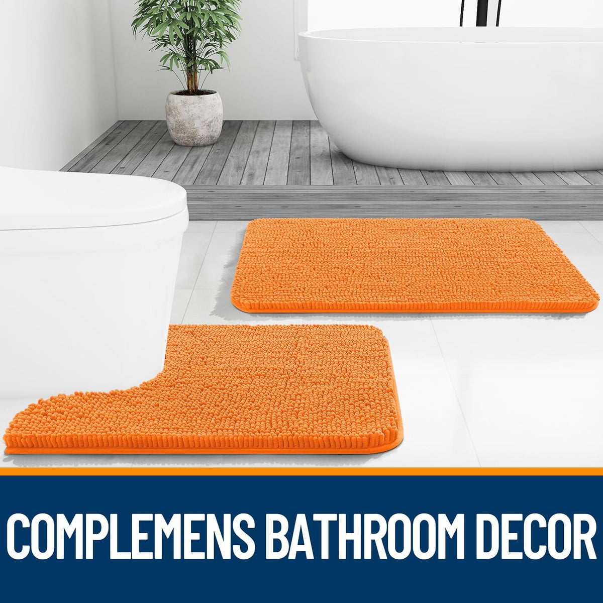 OLANLY Large Bathroom Rugs - Extra Soft Chenille Bath Mats | Quick-Dry, Machine Washable, 40x24, Orange