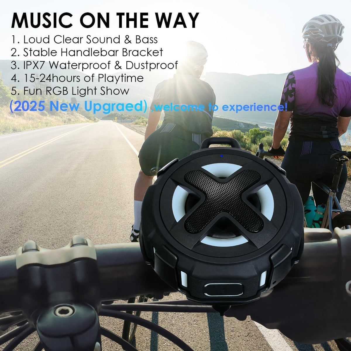 XLEADER V5.4, IPX7 Navigation,10W 24H Upgraded, Pro Bike Speaker, with Handlebar Mount, Bluetooth Waterproof, Silicone