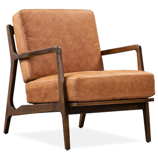 Poly & BARK Verity Leather Accent Chair – Armchair with Walnut Wood Frame – Fashion-Forward Lounge Seating for Living Room – Upholstered in Cognac Tan Leather for Modern Style