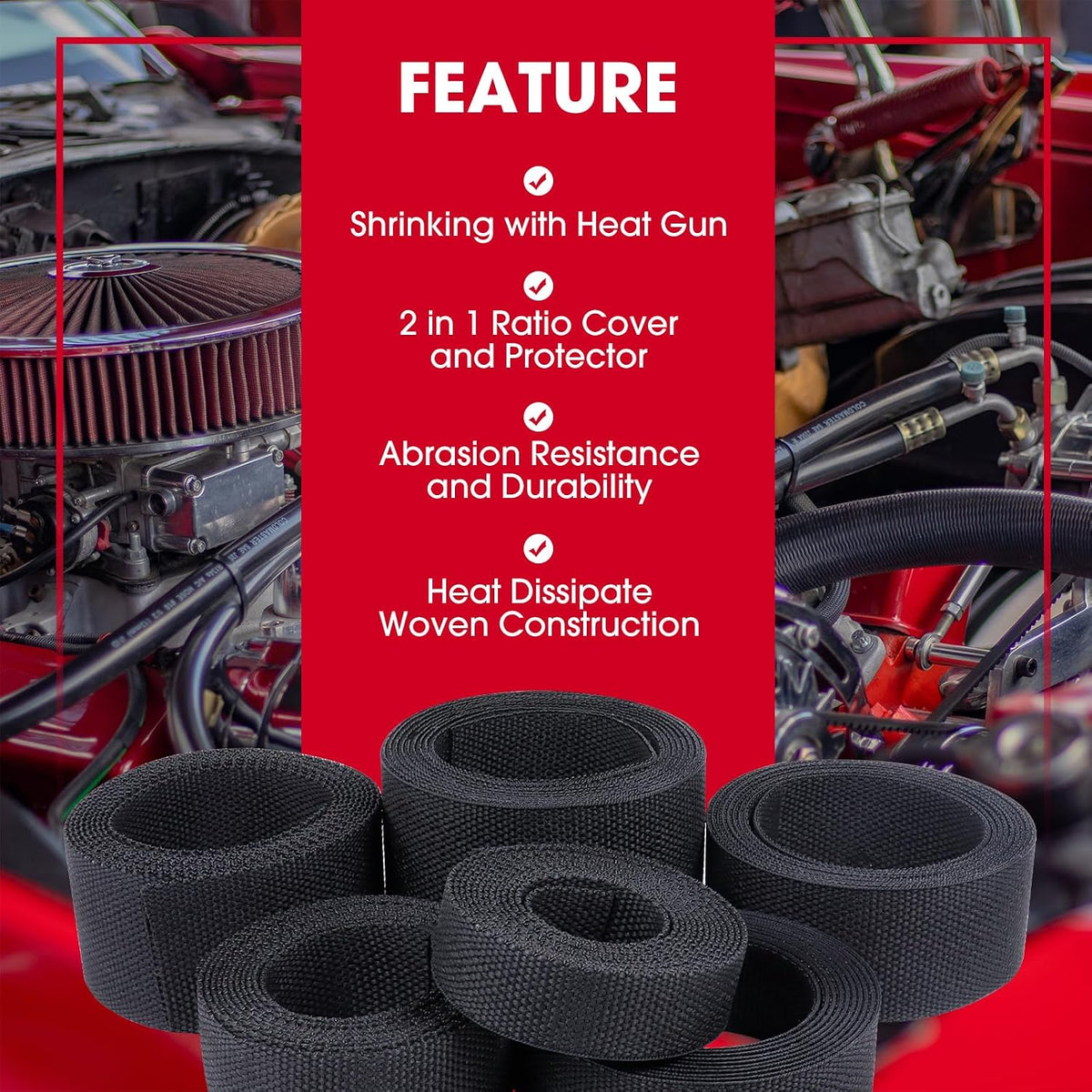 Sonoreboom 1" 18 2 1 - feet Braided Cable Management Sleeve in Heat Shrink Fabric Tube Wrap Organizer Cover