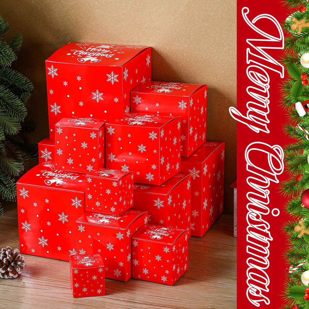 TecUnite 12 Pcs Christmas Prank Gift Box Nesting Gift Boxes Funny Prank Boxes for Xmas Birthday Wrapping, 1.9-6.3 Inch(Merry Christmas)