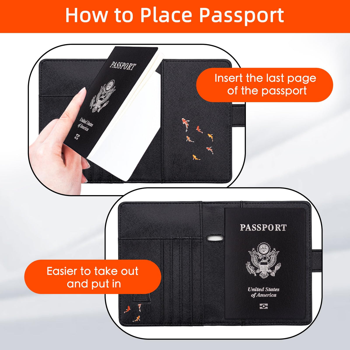 WALNEW Passport Holder for Travel, RFID Passport Cover Wallet for Women Men, PU Leather Passport Book Card Holder Case with Pen (Buckle Closure, Buckle-Carp)