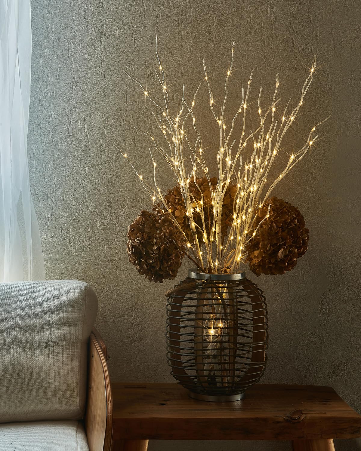 Birchlitland Lighted Birch Branch with Fairy Lights 32IN 150 LED Plug in, Artificial White Willow Branch with Timer for Christmas Holiday Wedding Party