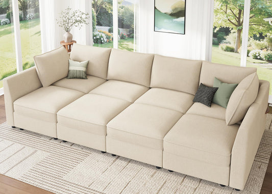 HONBAY Modular Sofa Sectional Sleeper Couch with Storage Seat Reversible Sectional Sleeper Couch Modular Sofa - Beige