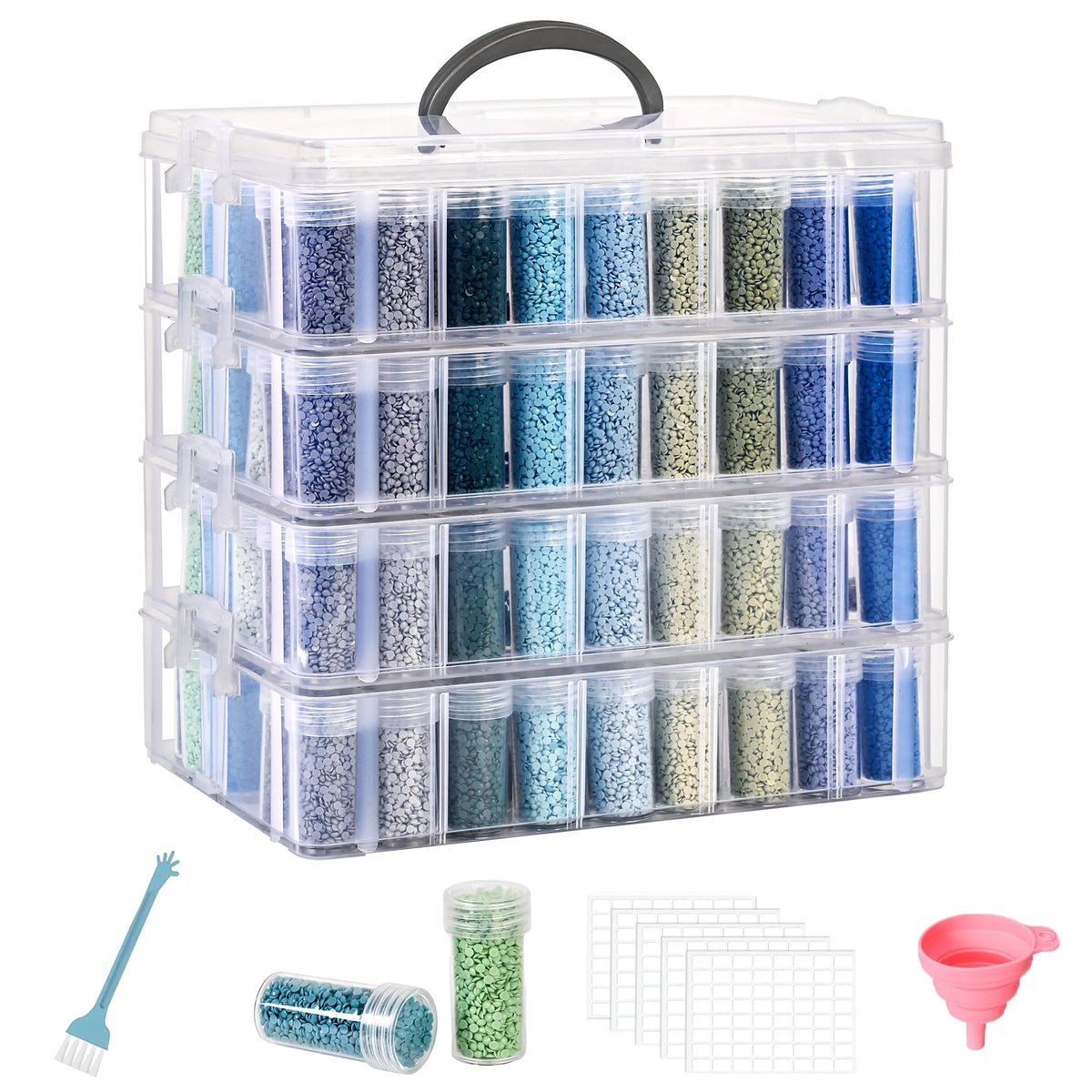 MERATIA Diamond Painting Storage Container, 4-Tier Bead Organizer Box with 200 Slots, Stackable Crafts Organizers for DIY Diamond Art Accessories Craft Jewelry Bead Storage