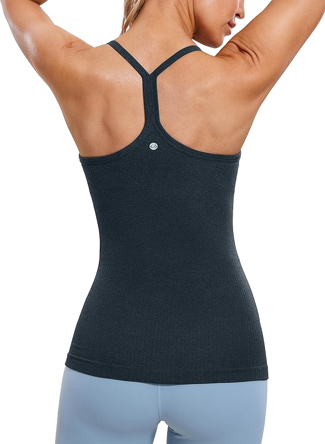 CRZ YOGA Seamless Workout Tank Tops for Women Racerback Athletic Camisole Sports Shirts with Built in Bra