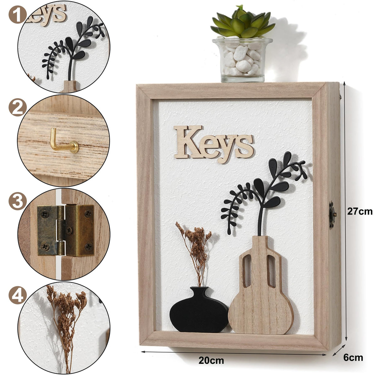 AHUONEL Key Holder Wall Mount Key Holder for Wall, Rustic Vase Key Hooks for Wall Key Hanger with 6 Hooks, Key Storage Box Key Cabinet Key Organizer Key Rack for Home Decor Office Entryway Gift