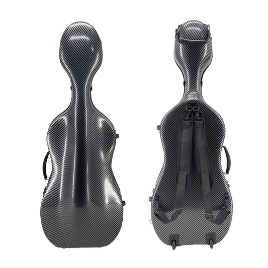 Foyarinal 1/2 Size Cello Case - Lightweight Carbon Fiber Cello Box with Wheels, Adjustable Backpack Straps & Strong Textured Black Finish, Durable Travel Protection for 1/2 Cello