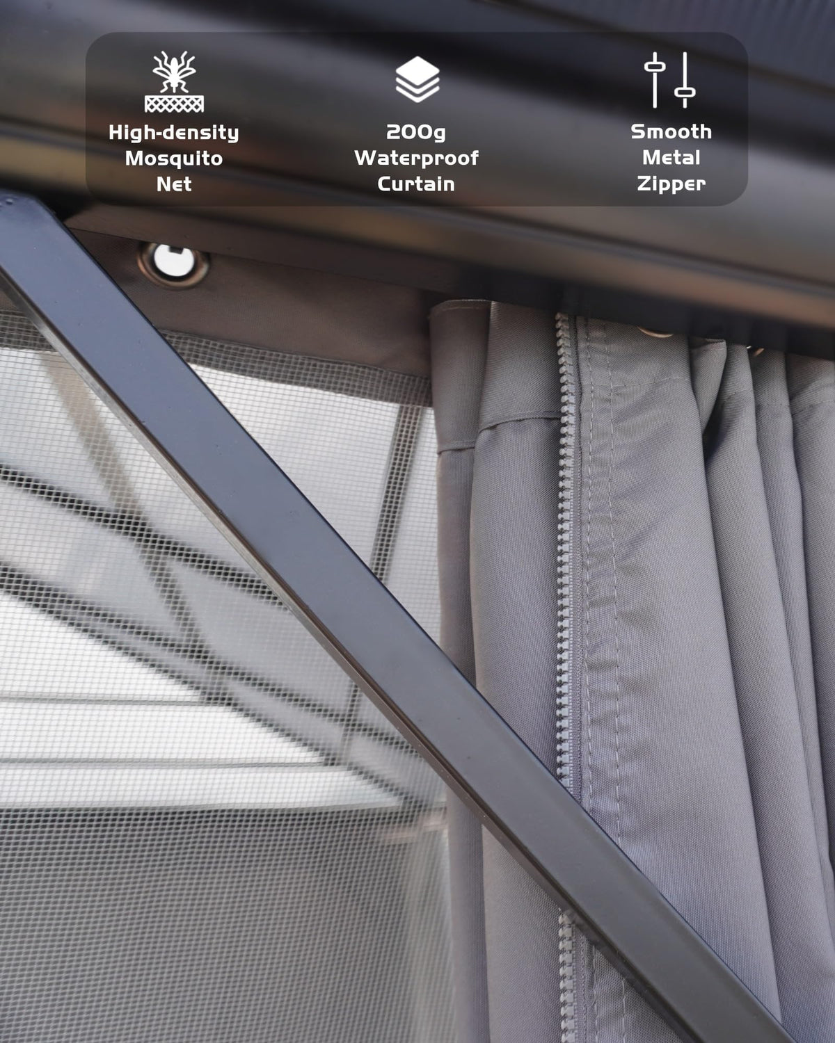 Double Roof Protection, 10'x12' Hardtop Aluminum Gazebo with Netting & Curtains, Permanent Polycarbonate Pavilion for Patio, Backyard, and Lawn (Gray)