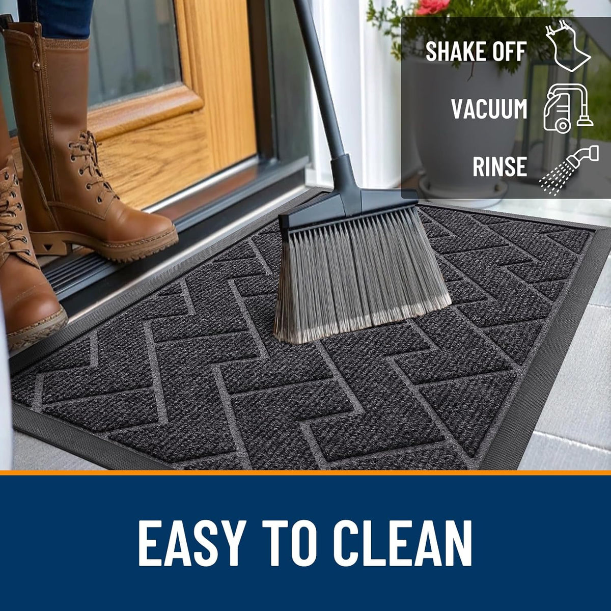 OLANLY Waterproof Front Door Mat - All-Season Indoor Outdoor Doormat | Sturdy Natural Rubber, Grey (59x35)