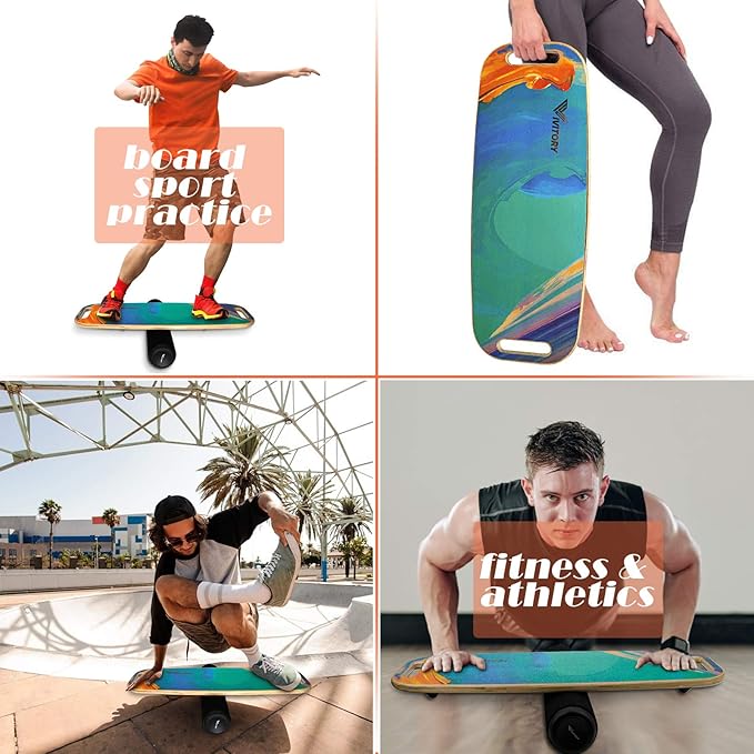 VIVITORY Balance Board Trainer with Handle, Roller Board with Adjustable Stoppers ??3 Different Distance Options 4, 13 and 22 inches, for Hockey, Surfing, Snowboarding, Skateboarding and Skiing