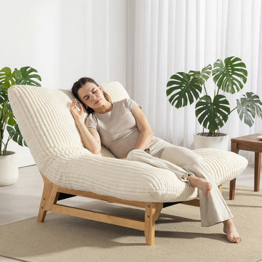 Vipuno Corduroy Bean Bag Chair for Adults, Comfy Accent Chair for Living Room, Armless Lazy Sofa with Back Support, Ergonomic Floor Lounge Chair for Bedroom, Single Seat, Off White