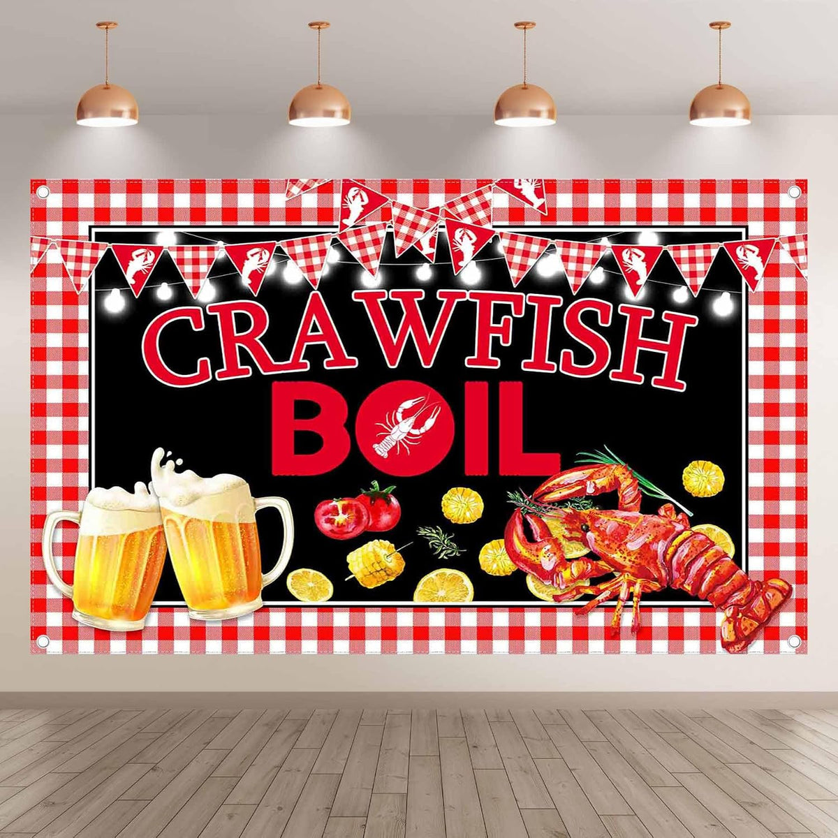 YCUCUEI 72x43inch Crawfish Boil Theme Backdrop Lobster Seafood Banner Background BBQ Beer Outdoor Party Decorations