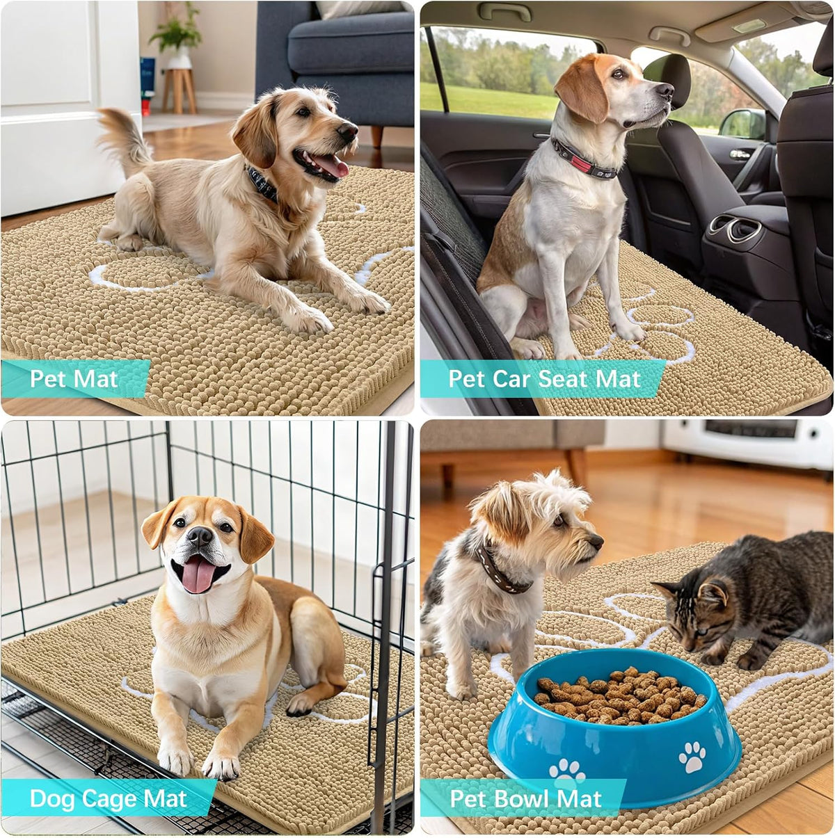 OLANLY Dog Door Mat - Absorbent Non-Slip Mud Mat for Muddy Paws | 47x24 Paw Print Design, Quick Dry Beige