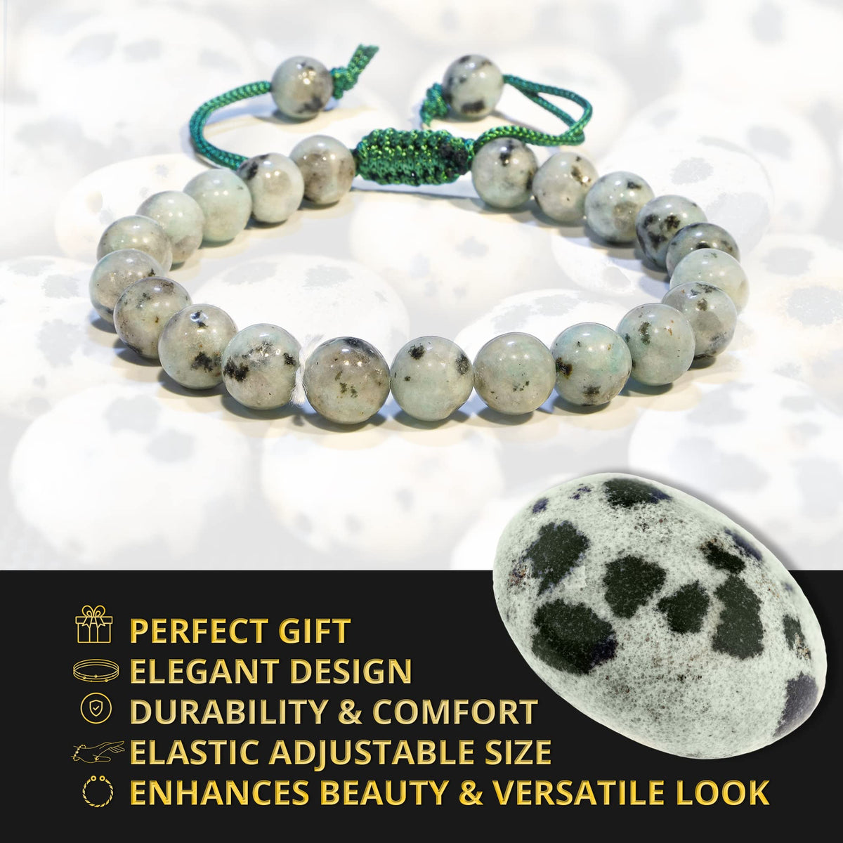 ANAYA AGATE Healing Crystal Bracelet – Chic Gemstone Bracelet for Men and Women – 8mm Round Bead Bracelets for Spiritual Healing, Protection, Positive Energy - Kiwi Jasper