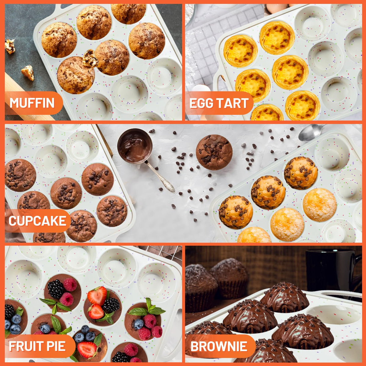 Vinino 2Pack Silicone Muffin Pan for Baking with Metal Reinforced Frame, 12 Cup Regular Size Cupcake Pan, BPA Free Silicone Muffin Tray, Cupcake Baking Pan Bite Molds for Oven Dishwasher Safe