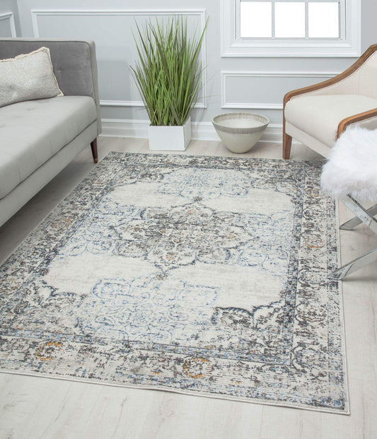 Rugs America Prescott PS35C White Bay Blossom Transitional Vintage 8x10 Area Rug, 8'0"X10'0"