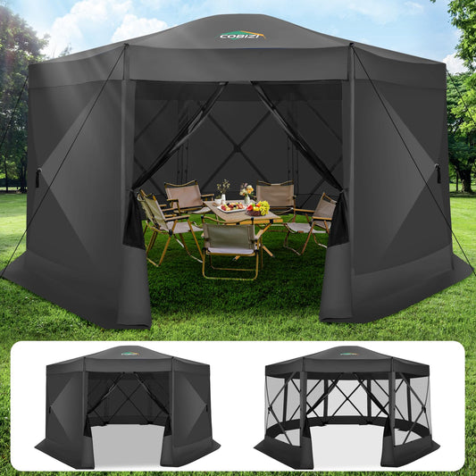 COBIZI 15'x15' Pop Up Gazebo Screen Tent Screen House for Camping, Screen Room with Mosquito Netting, Hub Tent Instant Screened Canopy with Carrying Bag and Ground Stakes, Black
