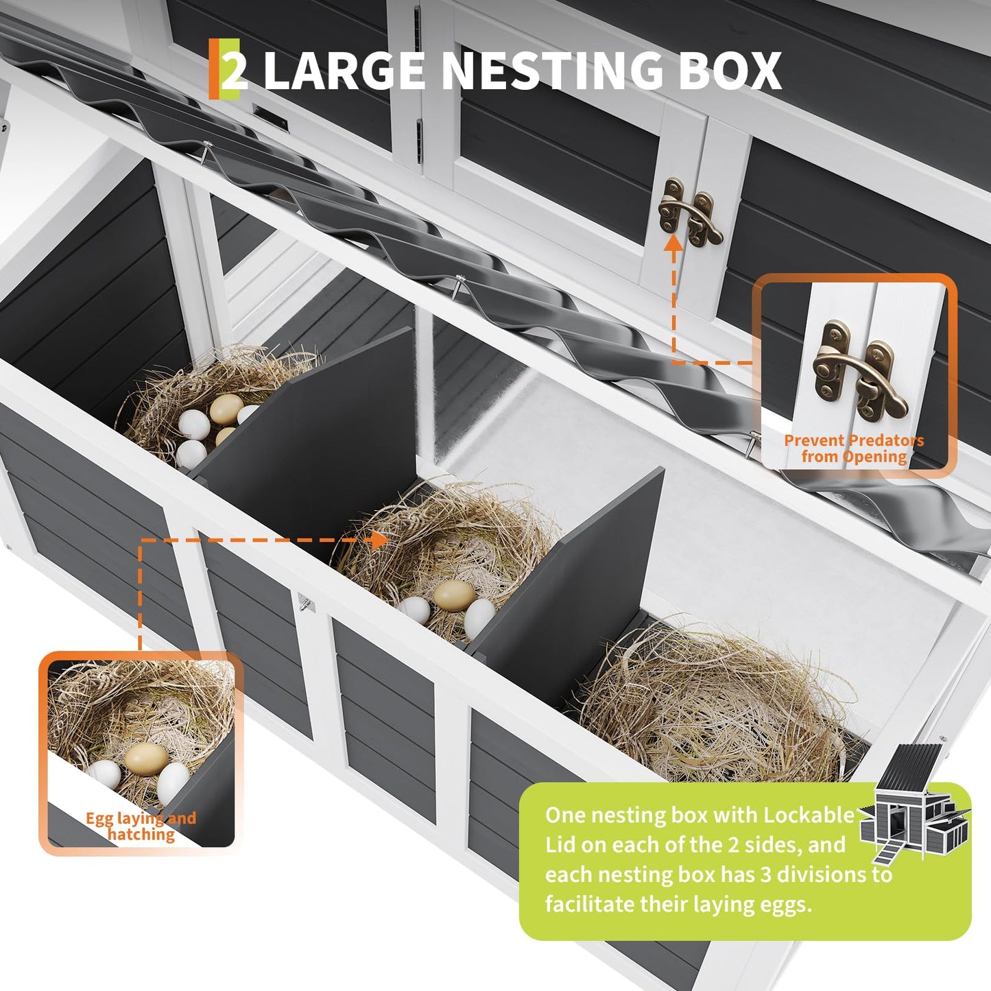 GarveeLife Wooden Chicken Coop, 55" Large Wooden Chicken House with 6 Nesting Boxes, Outdoor Chicken Cage for Outdoor Farm Yard