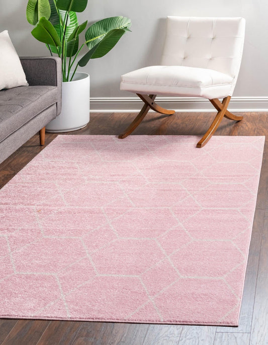 Unique Loom Trellis Frieze Collection Area Rug - Geometric (10' x 13', Light Pink/ Ivory)