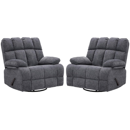 Eiayeebil Oversized Swivel Rocker Recliner Chair Set of 2 for Adult, Rock Recliner for Big Man, Extra Wide Manual Recliners, Overstuffed Soft Rocking Sofa Chair,Light Grey