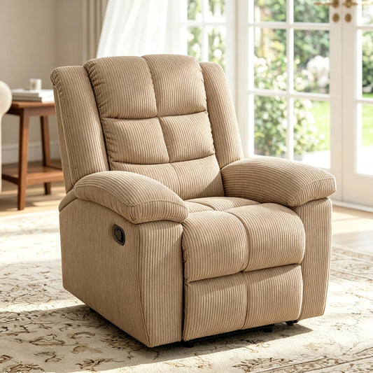 Trygoal Manual Recliner Chair, Nursery Rocking Chair, Lazy Boy Recliner Chair for Adults, Gaming Recliner wih Overstuffed Arms, Suitable for Home Theater, Living Room, Bedroom, Beige