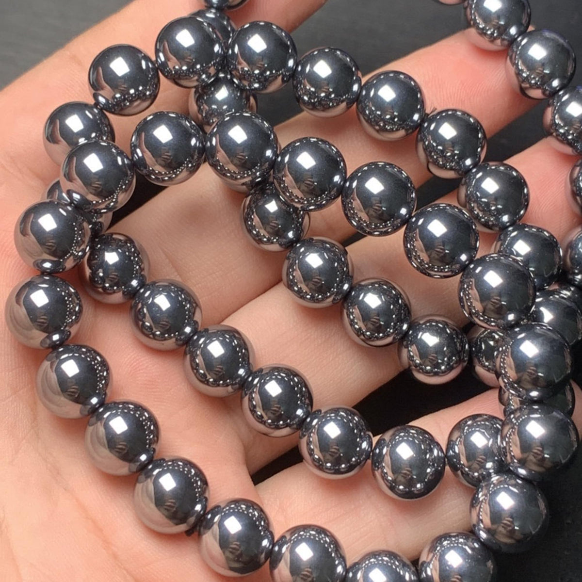 Cryhand Handmade 8mm Beaded Bracelets For Men Protection Bracelet For Women Chakra Feng Shui Stretchy Handmade Lucky Money Stretchy Crystal Bracelets Best Gifts (Hematite 3PCS)