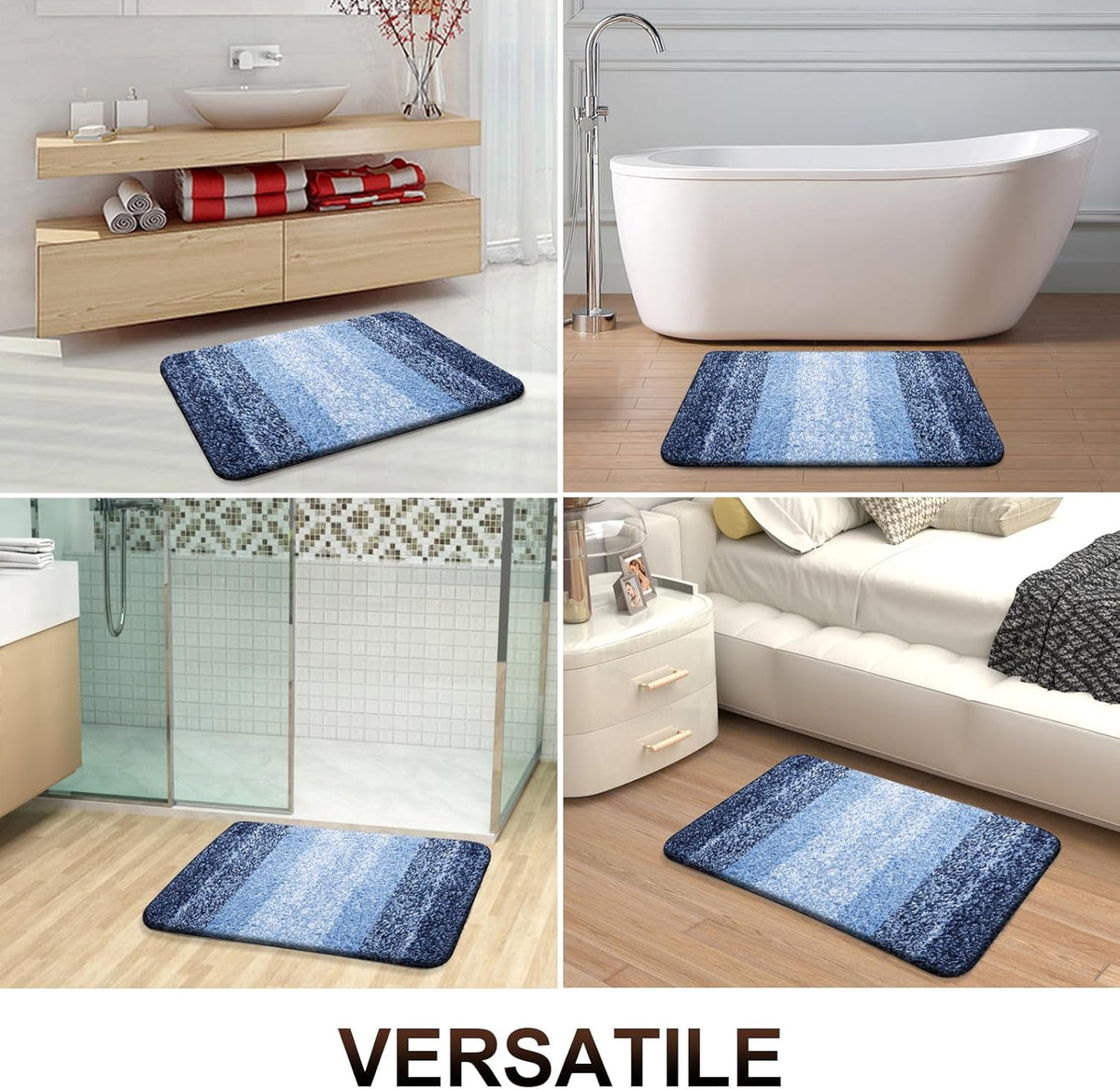 OLANLY Bathroom Runner Rugs - Extra Soft Microfiber Bath Mats | Quick Dry, Rubber Backing, 47x24 Navy
