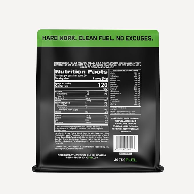 Jocko Fuel Mölk Whey Protein Powder 22g Low Sugar Monk Fruit Blend - Muscle Recovery & Growth, Packaging May Vary (26 Servings, Mint Chocolate)