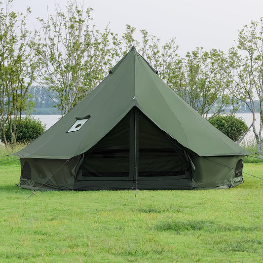 Bell Tent with Stove Jack – Spacious 13.1ft Family Glamping Yurt, 4-6 Person, 4 Season, Easy Setup, Waterproof, Ventilated Outdoor Shelter (13.1ft(Green)