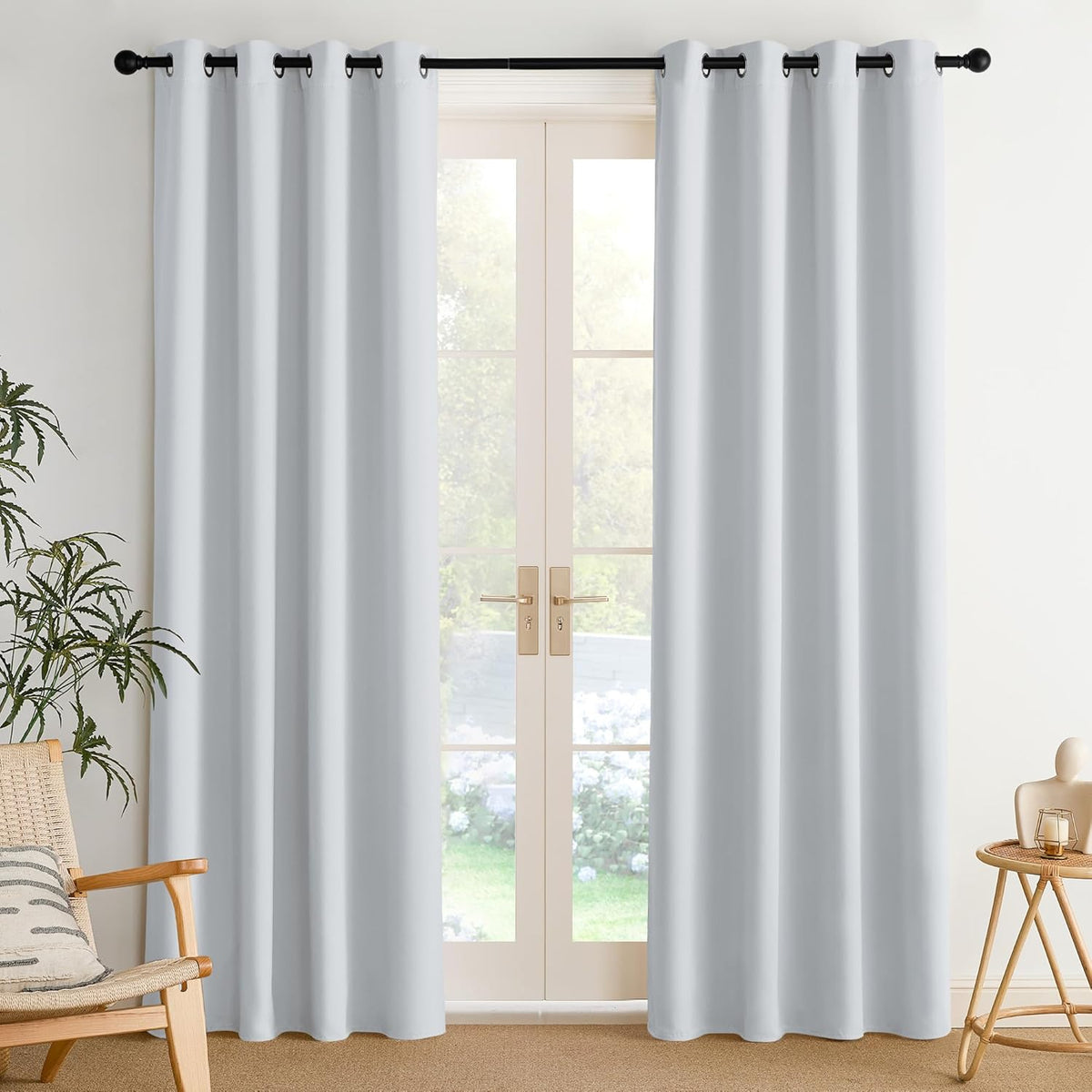 NICETOWN Room Darkening Curtains - Elegant Greyish White Drapery Panels, 52" x 84" Size