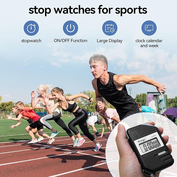 Stopwatch Timer Digital Sports Stop Watch, Large Display, Lap Split, Clock, Calendar, Alarm, for Coaches, Swimming, Running, Training