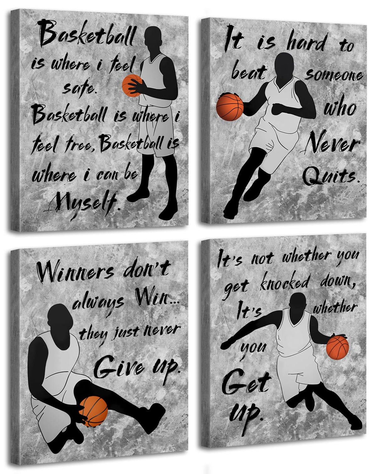 LNLAGBO Framed Inspirational Basketball Wall Art Prints,Motivational Quotes Set,Basketball Posters,Gift for Sports Fans Boys Guys Room Dorm Bedroom Wall Decor,Set of 4(8"x10")