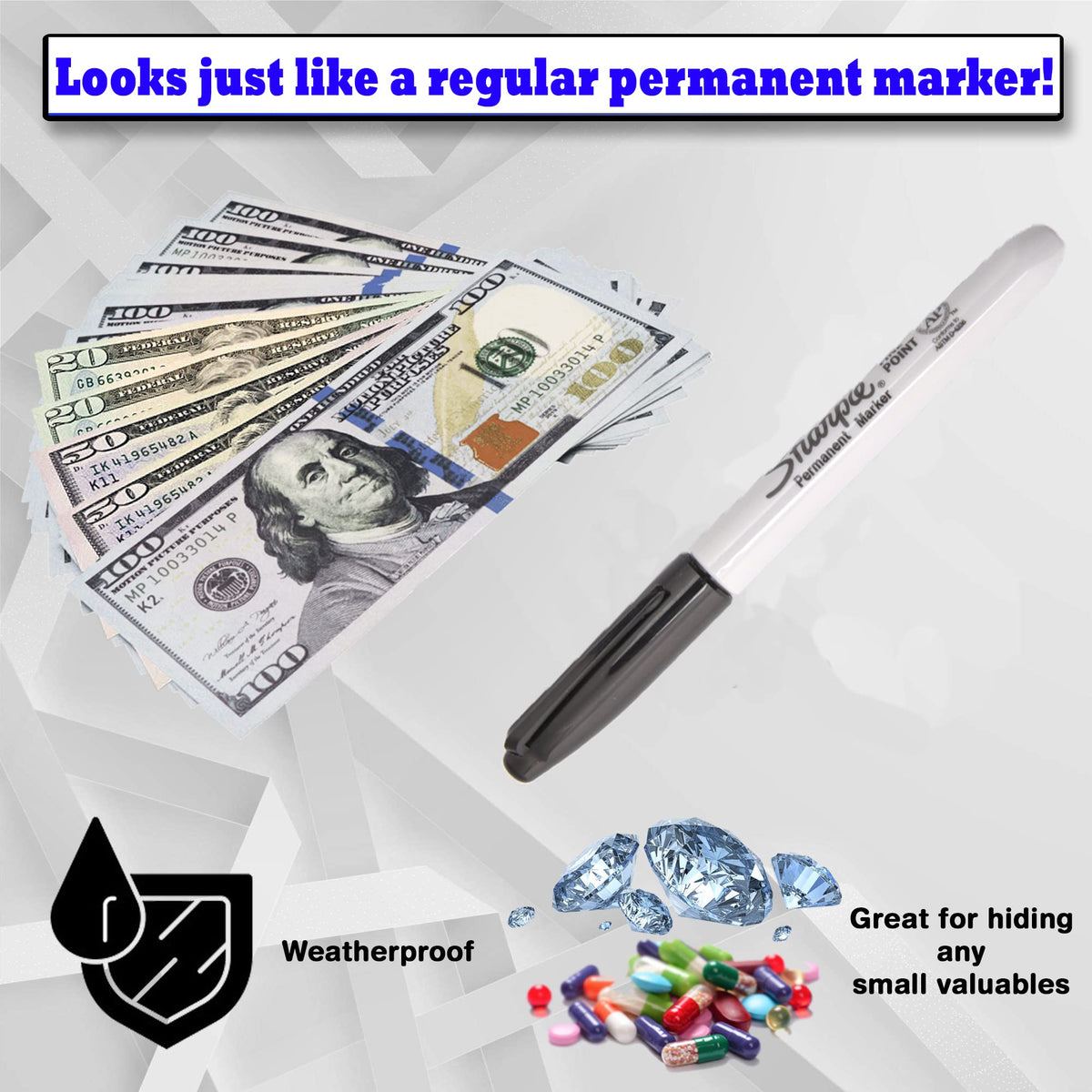 Fake Pen Diversion Safe Marker (4 Pack) - Realistic Pen Diversion Safe - Hidden Secret Compartment Decoy Permanent Marker - Hide And Store Money Waterproof Storage Cash Holder Container Lock
