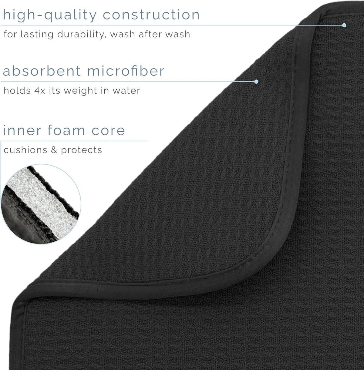 S&T INC. Dish Drying Mat - Absorbent Microfiber Kitchen Counter Pad, 16” x 18”, Large Black