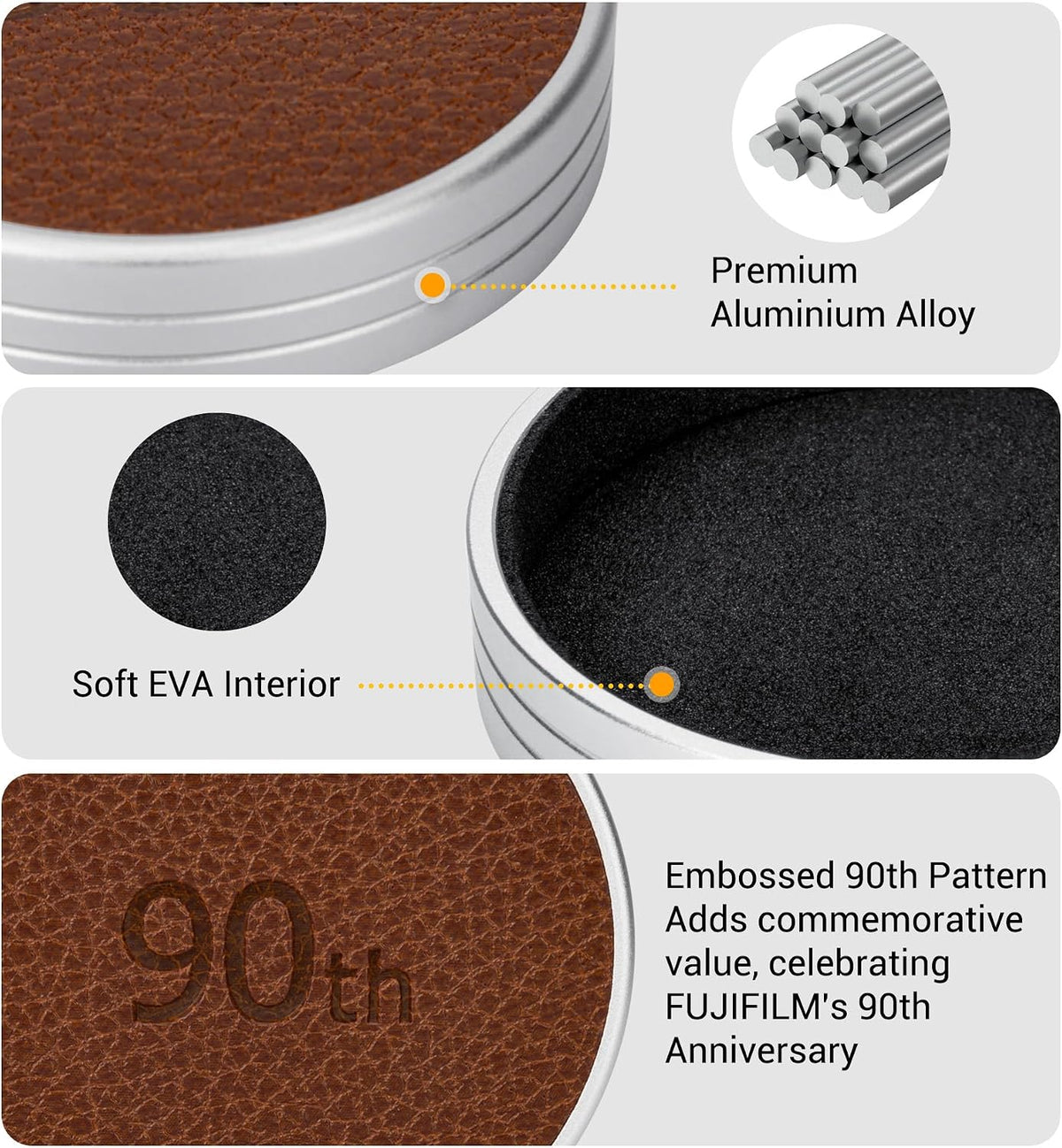 JJC Retro Leather Lens Cap for Fujifilm Instax Mini EVO, Brown Aluminum Anti-Dust Anti-Scratches Lightweight Camera