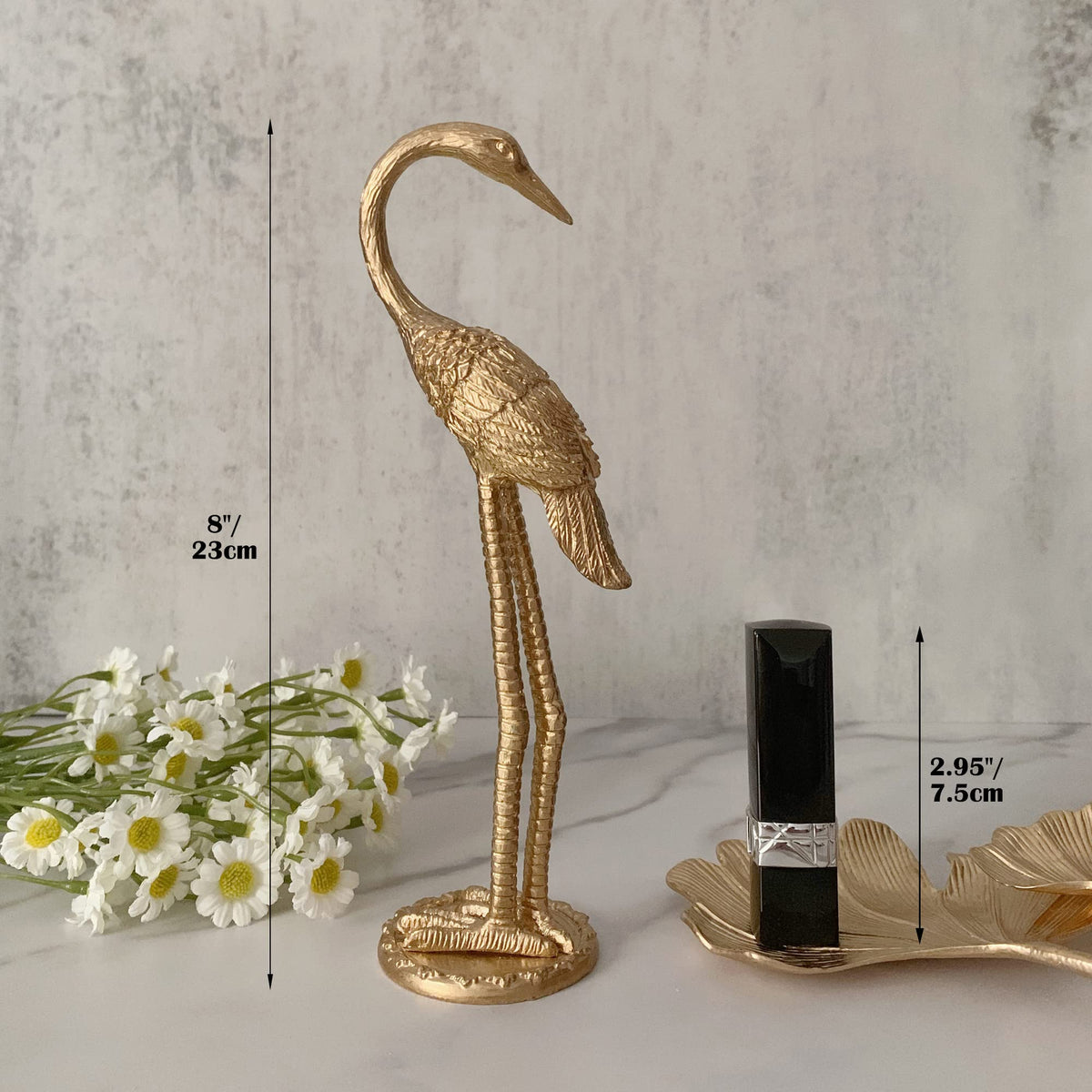 Tricune Metal Crane Ring Holder Stand for Jewelry, Engagement and Wedding Ring Display, Gold Decorative Ornaments Home Decor for Living Room, Bedroom, Desktop, Cabinets