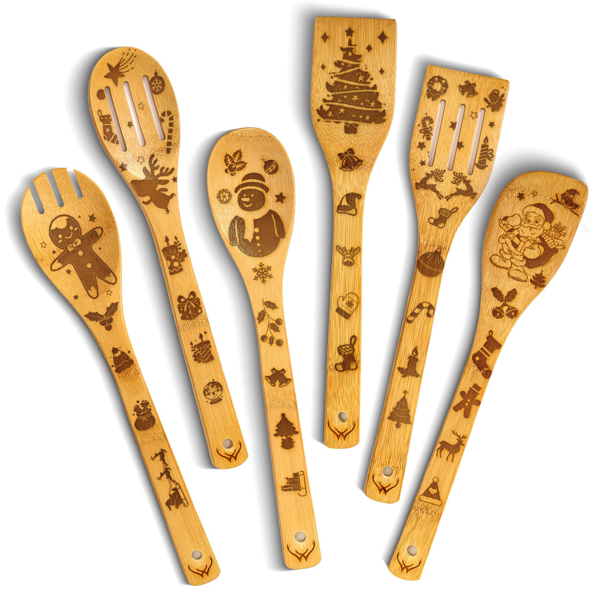 Christmas Wooden Spoons for Cooking - 6-Piece, Christmas Kitchen Utensils Gifts for Kitchen Decor including Spatulas & Spoons, Heat-Resistant, Eco-Friendly And Safe for Non-Stick Cookware